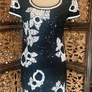 French Connection Black and White Sequin Dress